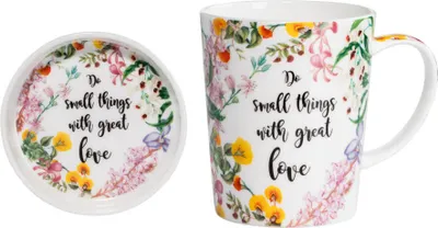 Produktbild von Maxwell & Williams Royal Botanic Garden Becher mit Untersetzer Small Things, Geschenkbox, Bone China Porzellan, DX0320