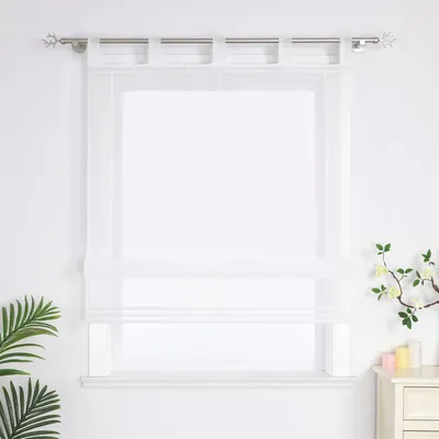 Produktbild von Delien Raffrollo mit Schlaufen Voile Uni Panneaux Küche Gardinen Modern Wohnzimmer Schlaufenrollo Weiß BxH 100x140cm