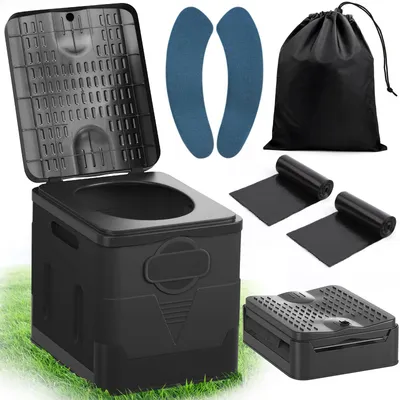 Obrázok produktu pre Prenosná toaleta 25 l, 150 kg, s vrecúškami a vankúšom, pre kempovanie