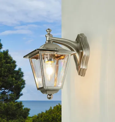 Produktbild von Wandlampe außen in Nickel Rustikal aus Messing IP43 E27 Außenleuchte Hof Haus
