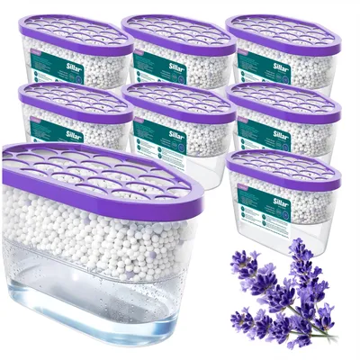 Image de Déshumidificateurs d'air Sillar, 600 ml, parfum lavande, lot de 8 – Absorbeurs d'humidité pour salle de bain et armoire