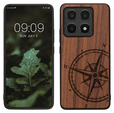Produktbild von kwmobile Handyhülle für Xiaomi 14T Hülle Holz - Case mit TPU Bumper - Stoßfestes Hardcase - Schutzhülle Cover in Dunkelbraun