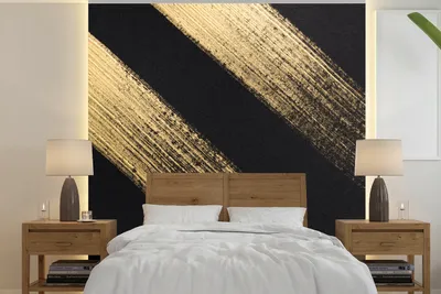 Produktbild von MuchoWow® Fototapete für Wohnzimmer oder Schlafzimmer Wandtapete Vinyl Motivtapete Goldene Farbstreifen auf schwarzem Hintergrund - 260x260 cm - Papiertapeten