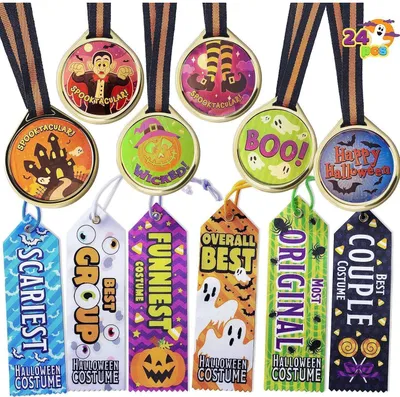 Zdjęcie produktu dla JOYIN Halloweenowe trofea medalowe i wstążki do trofeów 24 sztuki