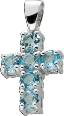 Produktbild von Kreuz Blautopas Anhänger Silber 925 hellblaue Edelsteine