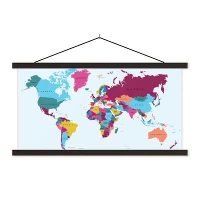 Produktbild von MuchoWow® Textilposter Weltkarte - Trendig - Farbenfroh 120x60 cm mit schwarzem Rahmen - Dekoration Schlafzimmer
