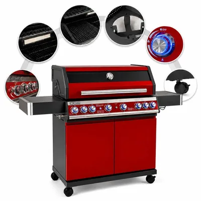 Produktbild von Corciano Premium Gasgrill 8 Brenner mit Sichtfenster und Gusseisenrost Rot