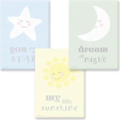 Produktbild von PRICARO Leinwand "Sonne Mond Sterne", 20 x 30 cm, 3er Set