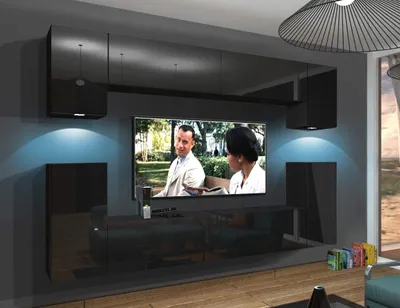 Produktbild von Furnitech Wohnwand Wohnzimmer - Wohnzimmer Möbel mit LED RGB - 16 Farben - Hängend Wohnwand Modern - Regale und TV Schrank (Rodos AN43/17B/HG20 1A)