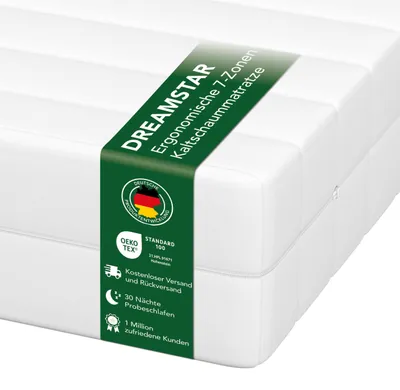 Produktbild von Ergonomische 7-Zonen Kaltschaummatratze | 180 x 200 cm | 21cm | H2 & H3 | DREAMSTAR Simple Flex