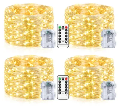 LED-Lichterkette 10 m, 100 LEDs, warmweiß, 4er-Set, batteriebetrieben