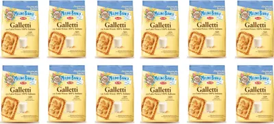 Produktbild von 12x Barilla Mulino Bianco Galletti Shortbread-Kekse mit frischer italienischer Milch 800g