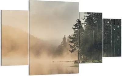 Produktbild von Bild auf Leinwand - Leinwandbild - 4 Teile - Nebel See Wald - 160x90cm - Wand Bild - Wanddeko - Wandbilder - Leinwanddruck - Bilder - Wanddekoration - Leinwand bilder - Wandbild - DL160x90-4440