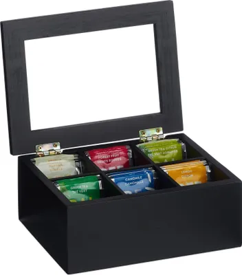 Produktbild von Schwarze Teebox mit 6 Fächern