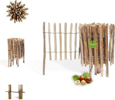 Image de Clôture de jardin en bois - Bordures en bois - Séparation de jardin - Bois naturel de noisetier - 35 cm x 5 m - Marron