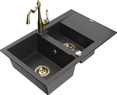 Immagine prodotto di Mexen Gaspar lavello in granito a 1,5 vasche con scolapiatti e rubinetto da cucina Carla, nero maculato - 6507-76-670700-50