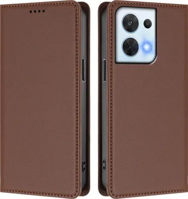 Produktbild von Handyhülle für Oppo Reno8 5G, Kunstleder Klapphülle Stoßfeste Magnetische Hülle mit Ständer Braun