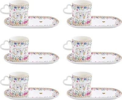 Produktbild von 6er Set Tassen mit Untertasse MON AMOUR Herzen & Blumen für 320ml Easy Life