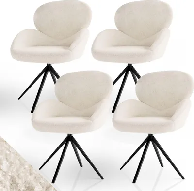 Produktbild von Juskys Drehstuhl Albano - Bouclé - 360° drehbar, verstellbare Füße - Creme 4er Set