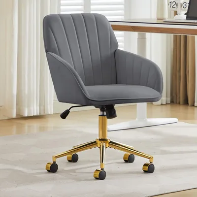 Produktbild von Höhenverstellbarer Bürodrehstuhl, Samtbezug, ergonomisch, 360°-Drehung, 62 x 60 x 97 cm, Grau