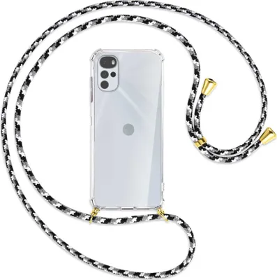 Produktbild von Handykette Backcover-Schutzhülle mit Band (Metall goldfarben) für Motorola Moto G22 4G - schwarz/grau/weiß