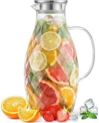 Produktbild von Glas-Karaffe mit Deckel und Ausguss – 3 Liter Borosilikatglas mit Griff – Wasserkanne, Eisteekanne und Karaffe für heiße und kalte Getränke – Perfekt