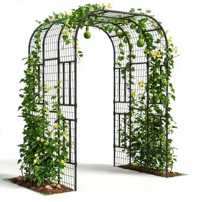 Produktbild von Metall Gartenbogen Rankgitter - Pflanzenstütze für Hochbeete - Kletterhilfe für Gemüse und Gurken - Höhe 2,23 m - Schwarz