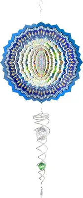 Produktbild von Windspinner Mandala Gartendekoration – Windrad aus Edelstahl mit Reflektoreffekt – Gartendekoration für den Außenbereich – Twister-Windrad – Blaugrün