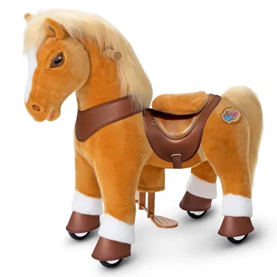 Immagine prodotto di PonyCycle Modello Y Cavallo Cavalcabile Meccanico Marrone Chiaro con Suoni per Bambini 3-4 Anni, Cavallo Cavalcabile su Ruote con Freno – Y371