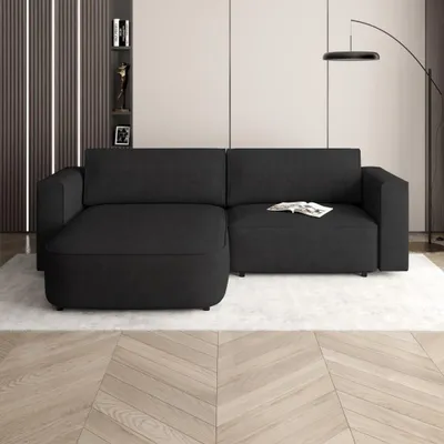 Produktbild von Ecksofa CARLOS Schwarz, L-Form - mit Schlaffunktion, Bettkasten & universeller Ottomane