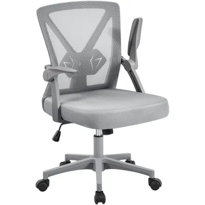 Produktbild von Yaheetech Bürostuhl ergonomisch, Schreibtischstuhl mit Hochklappbaren Armlehnen, Drehstuhl mit Verstellbaren Lendenwirbelstütze, Chefsessel aus Mesh höhenverstellbar, Hellgrau