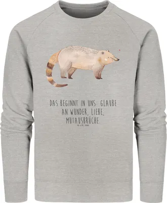 Produktbild von Mr. & Mrs. Panda Bio Baumwoll Pullover Nasenbär Größe XL - Heather Grey - Geschenk, Sweatshirt, Lustige Sprüche, Nasenbären, Bär, Pulli, Sweater, Rüsselbär