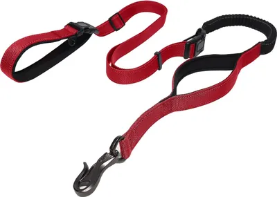 Produktbild von Weich gepolsterte doppelte Handgriff Hundeleine - Robustes und reflektierendes Nylon-Bungee - Autosicherheitsgurt - Große und mittelgroße Hunde (1,8-2,4 m) Hundeleine