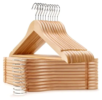 Produktbild von Kleiderbügel aus Holz 20er Set – Massivholz Kleiderbügel mit Hosensteg, Kerben & 360° Haken für Anzüge, Hemden & Jacken