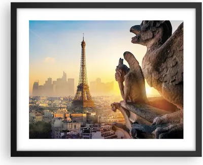 Produktbild von Gerahmtes Poster - Schwarzer Rahmen - Wasserspeier Turm Eiffel - 50x40 cm - Wand Bild - Wanddeko - Wandbilder - Kunstposter - Wandposter - Bilderrahmen - Bilder - Kunstdruck - P2BAA50x40-4633
