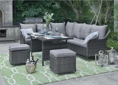 Produktbild von Outdoor Möbel Ecksofa mit Tisch und Hocker