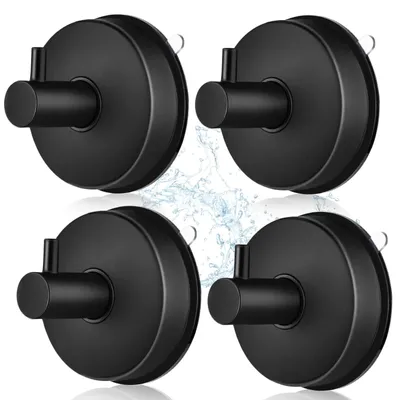 Produktbild von 4er-Set Saugnapfhaken aus Edelstahl 304 für Fenster, wasserdicht, Handtuchhaken, Bademantelhaken (kein Bohren erforderlich), Tragkraft 5 kg, schwarz