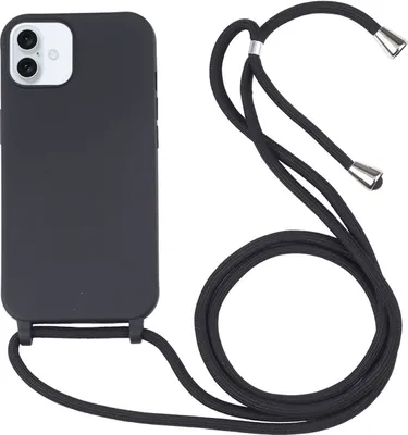 Produktbild von Mobigear Lanyard iPhone 16 Silikon Handykette - Schwarz