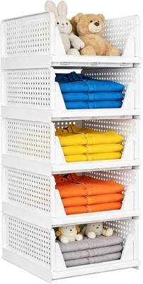 Zdjęcie produktu dla Organizer do szafy 5 sztuk, składany, plastikowe pudełka z szufladami, układane w stos, do sypialni