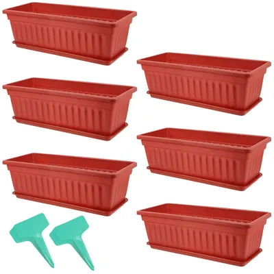 Produktbild von Omgoods – Set aus 6 Kunststoff-Fensterbank-Pflanzkästen mit Pflanzenetiketten