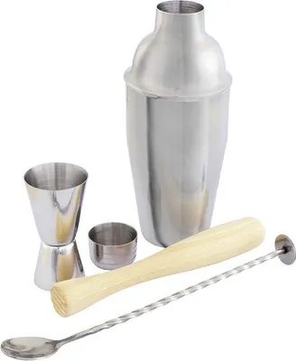 Produktbild von Famanu Cocktailset 4-teiliges Set - Edelstahl Shaker, Bar-Löffel, Jigger, Stamper