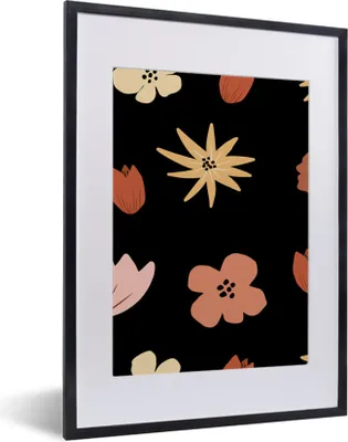 Produktbild von MuchoWow® MuchoWow® Gerahmtes Poster Blumen - Schwarz - Abstrakt - Muster 30x40 cm - Poster mit zchwarzem Bilderrahmen - Wandposter Schlafzimmer