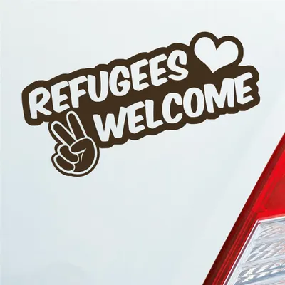 Produktbild von Auto Aufkleber Refugees Welcome Flüchtlinge Willkommen 20x9 cm Braun Sticker Heckscheibenaufkleber