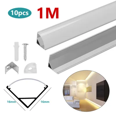 Zdjęcie produktu dla Profil aluminiowy LED Peviasot 10X, 1 metr, 16x16 mm, profil V, profil aluminiowy LED, profil narożny, listwa LED, kanał dla taśm LED z osłoną, kolor srebrny, zestaw 10 metrów