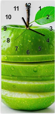 Produktbild von Wanduhr aus Glas mit Motiv Geschnittener Apfel- 30 x 60 cm - inkl. Aufhängesystem