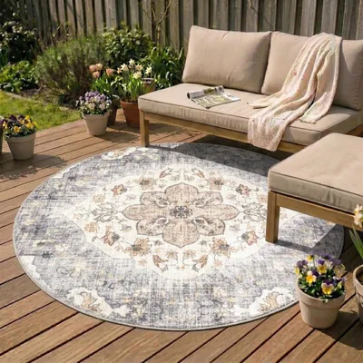Image de Volero - Tapis intérieur et extérieur - Santo Mandala Bleu/Gris - Ø 230 cm