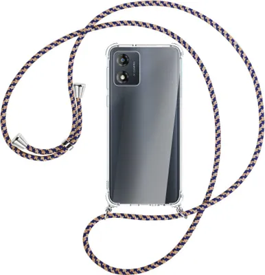 Produktbild von Handykette Backcover-Schutzhülle mit Band (Metall silberfarben) für Motorola Moto E13 (6.5'') - blau+beige