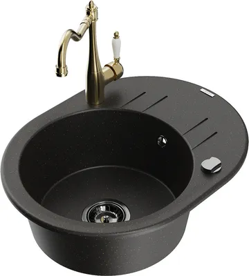 Produktbild von Mexen Kevin 1 Becken-Granitspüle mit Abtropffläche und Mischbatterie Carla, Schwarz/Gold metallisch - 6517-75-670700-50-B