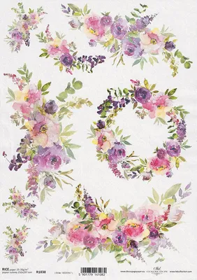 Produktbild von ITD Reispapier Decoupage Bastelpapier Softpapier, R1838 Blumen, Girlanden