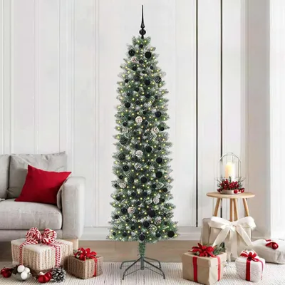 Obrázok produktu pre Maison Exclusive – Umelý štíhly vianočný stromček, zelený a biely, 210 cm